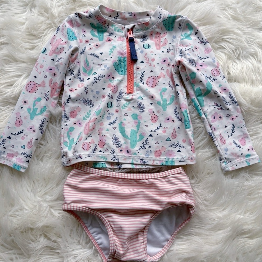 Toddler Swim Set with Cactus Print - Pink and Green Ruffle Butts